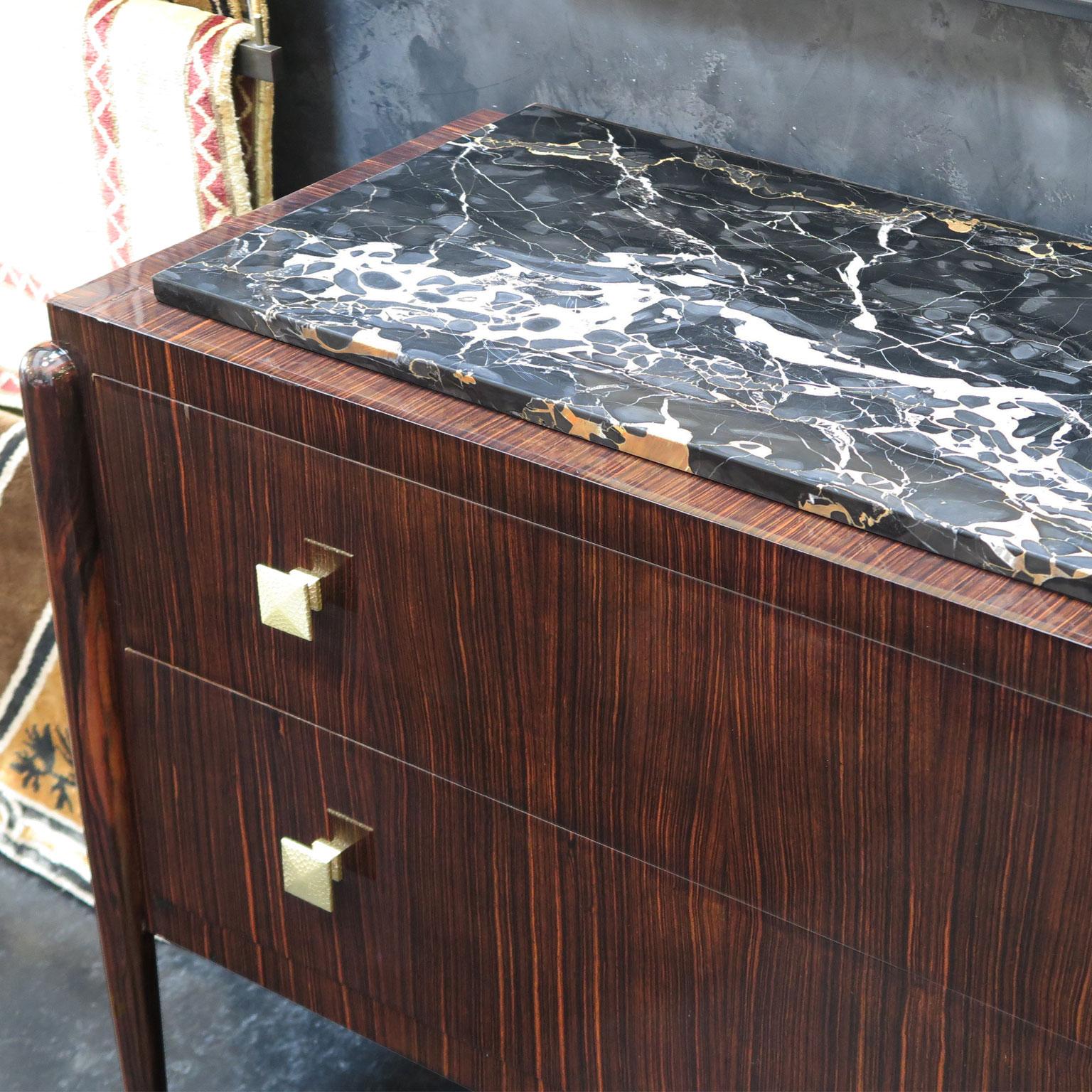 Art Deco Macassar Ebony Dresser with Marble Top, France, 1940s In Good Condition In Los Angeles, CA