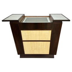 Art Deco Macassar Ebony, Parchment & Mirror Dry Bar Attributed to Andre Arbus
