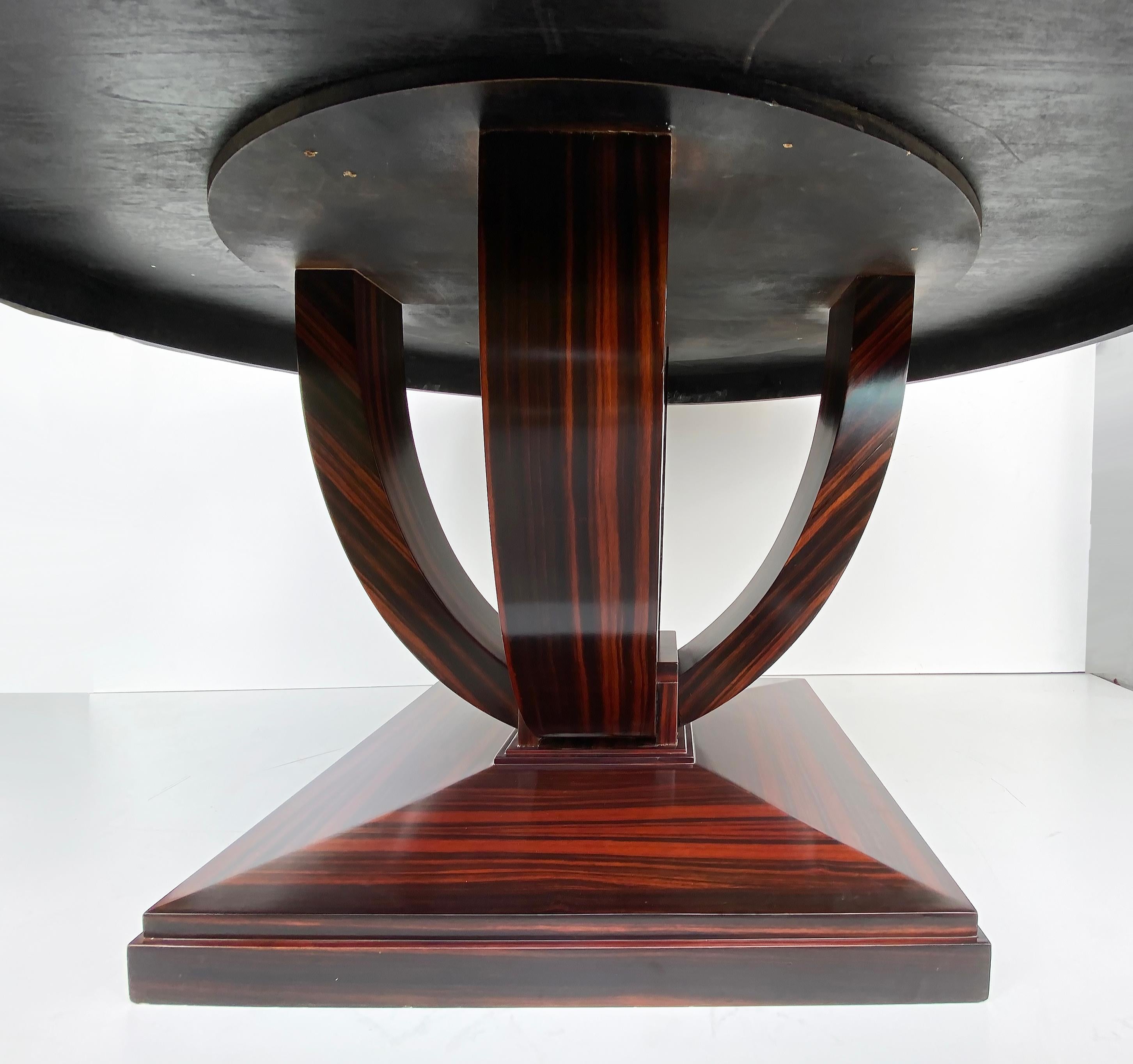 Art Deco Makassar Ebenholz Runde Dining Center Tisch, schön furniert Holz im Angebot 3