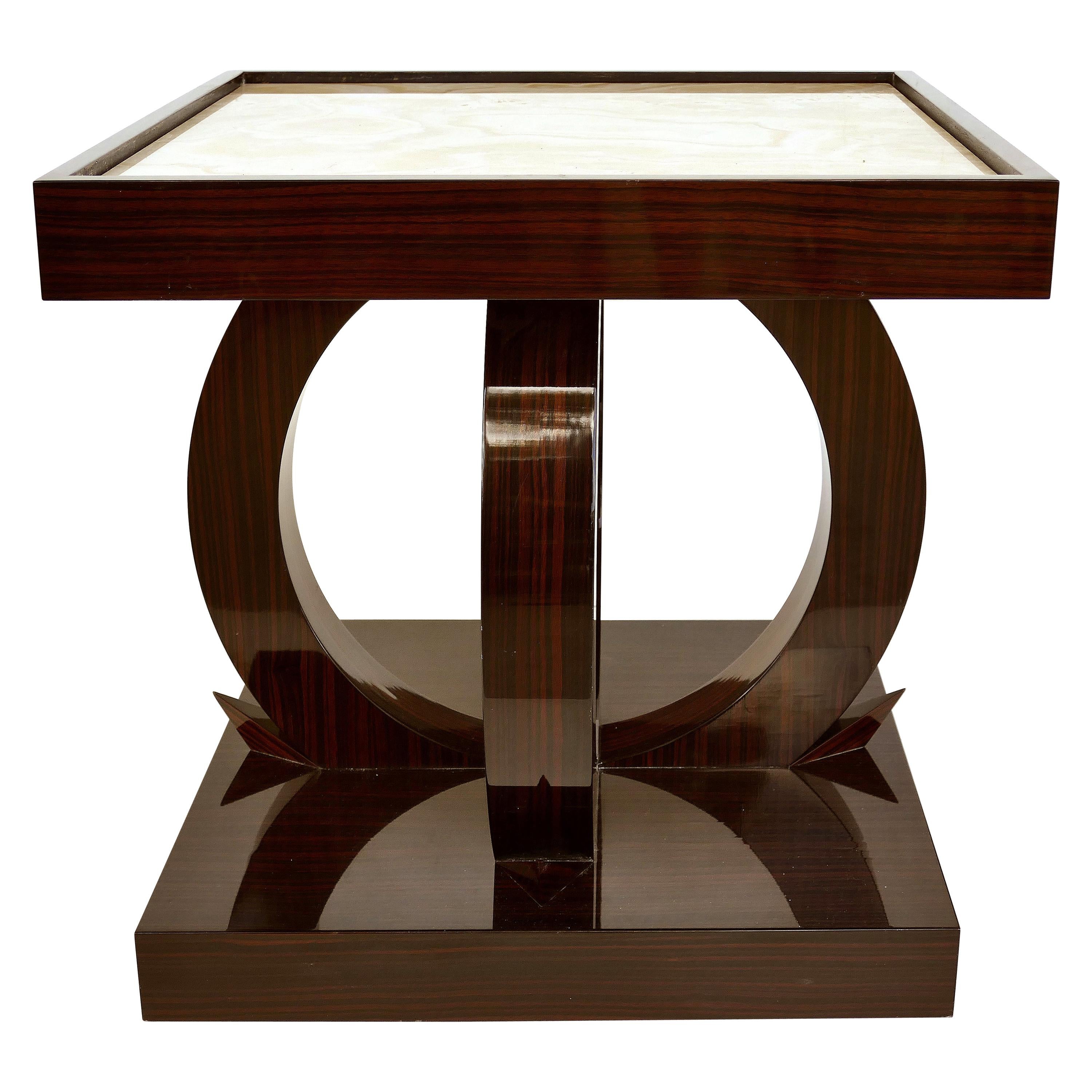Art Deco Style Macassar Ebony Side Table with Onyx Top