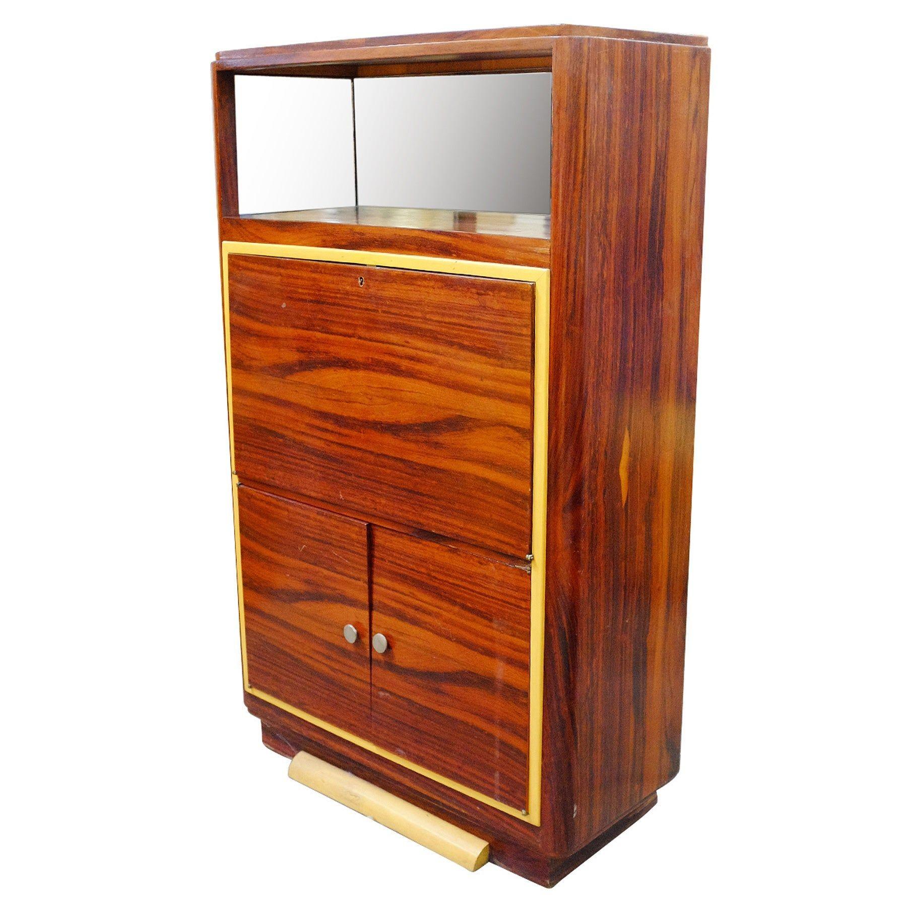 Art Deco Macassar Ebony Vitrine Cabinet with Bar and Secretary Desk In Good Condition For Sale In Van Nuys, CA