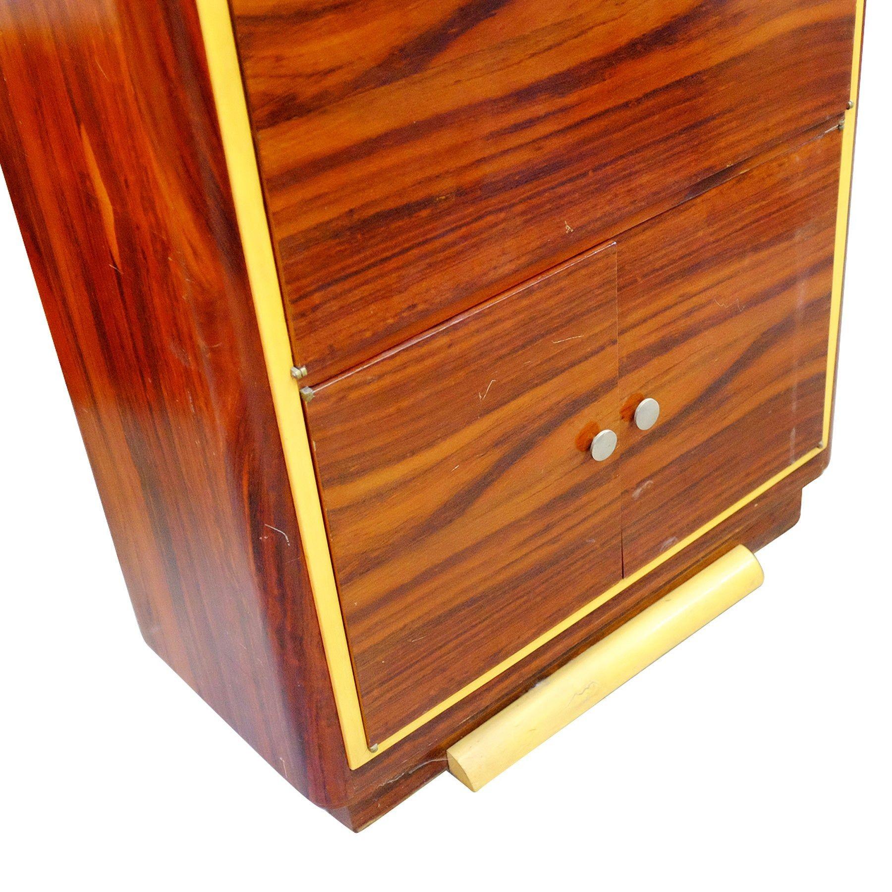 American Art Deco Macassar Ebony Vitrine Cabinet with Bar and Secretary Desk For Sale