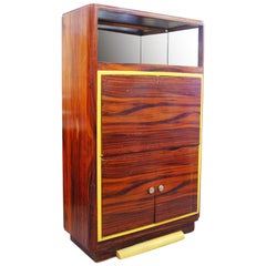 Vintage Art Deco Macassar Ebony Vitrine Cabinet with Bar and Secretary Desk