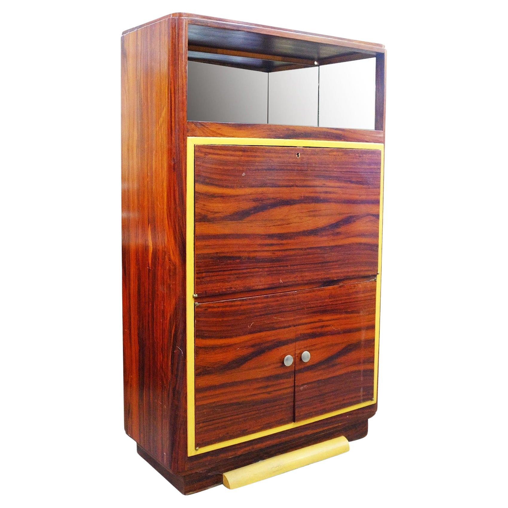 Art Deco Macassar Ebony Vitrine Cabinet with Bar and Secretary Desk For Sale