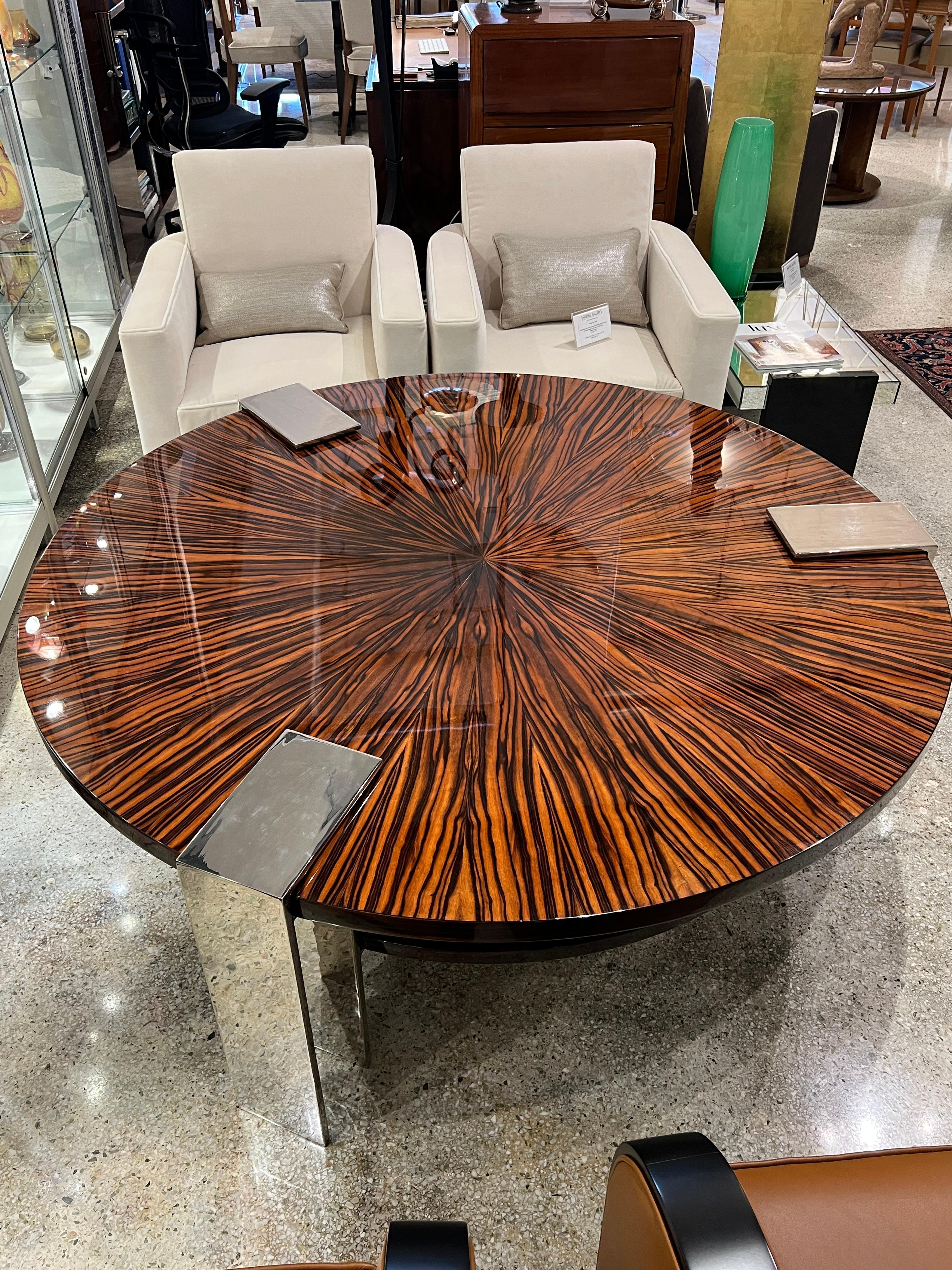 French Art Deco Macassar Round Coffee Table by Louis Sognot
