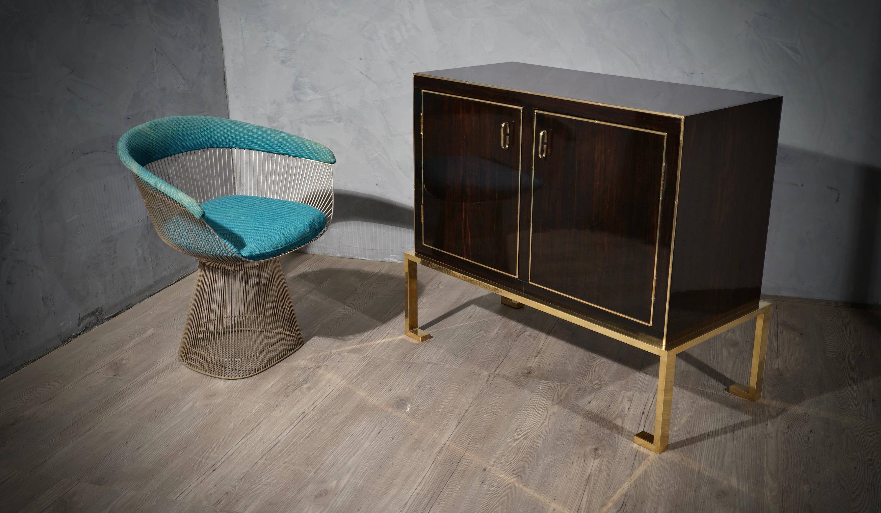 Art Deco Walnut Wood and Brass Italian Dry Bar Sideboard, 1940 For Sale 10