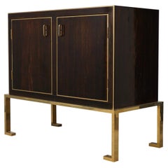 Vintage Art Deco Walnut Wood and Brass Italian Dry Bar Sideboard, 1940