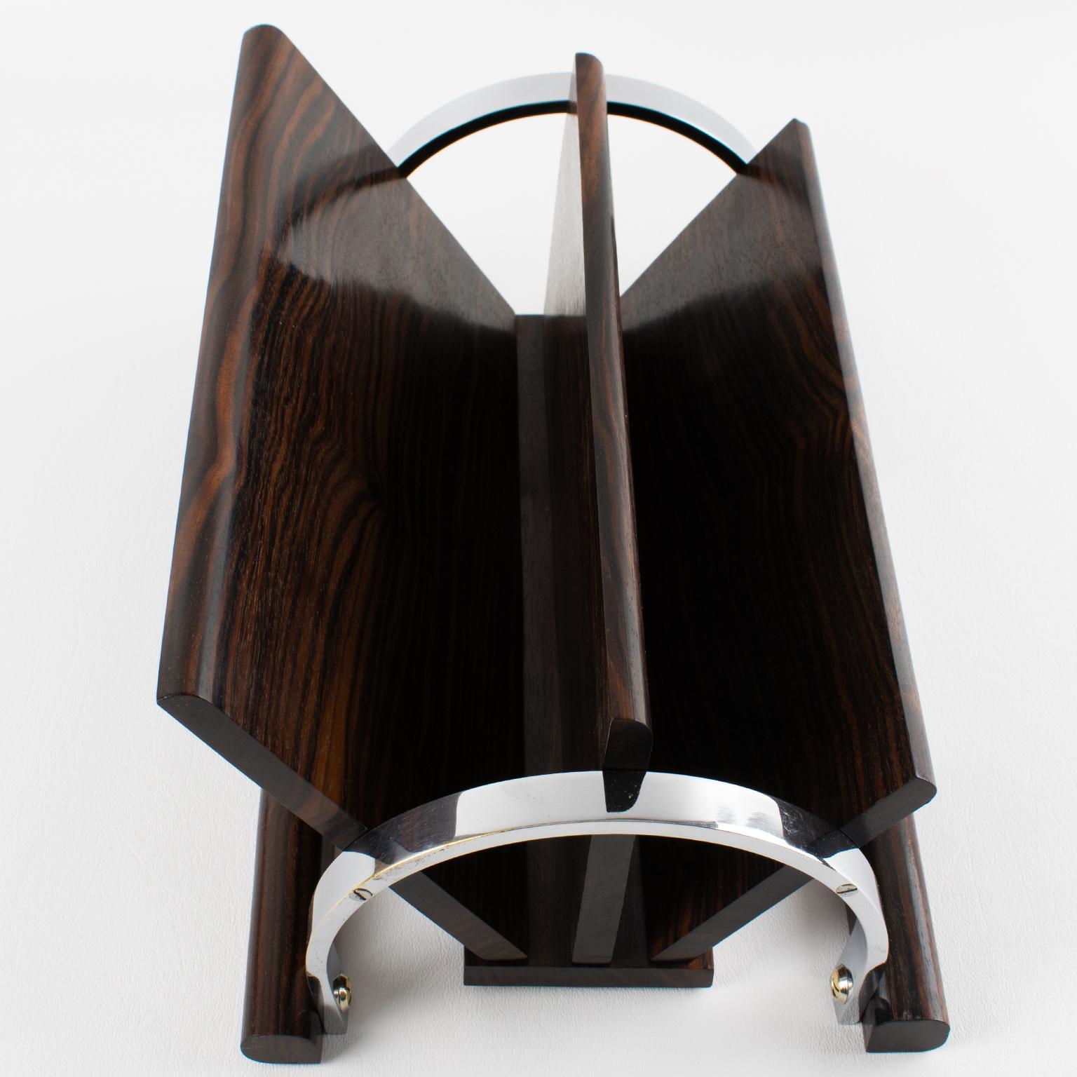 Art Deco Makassar Holz und Chrom Schreibtisch Accessoire Briefhalter, um 1930 im Angebot 2