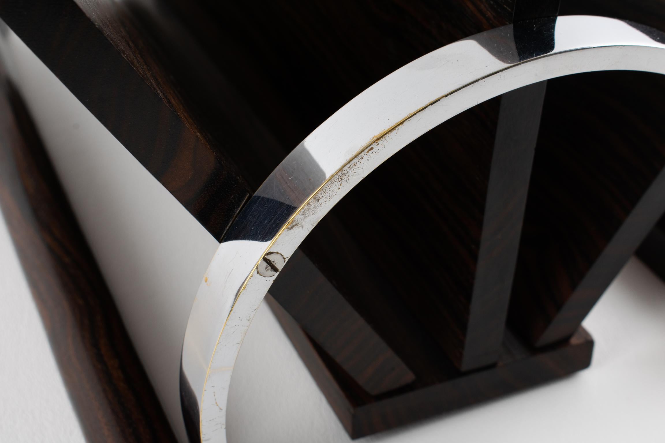 Art Deco Makassar Holz und Chrom Schreibtisch Accessoire Briefhalter, um 1930 im Angebot 3