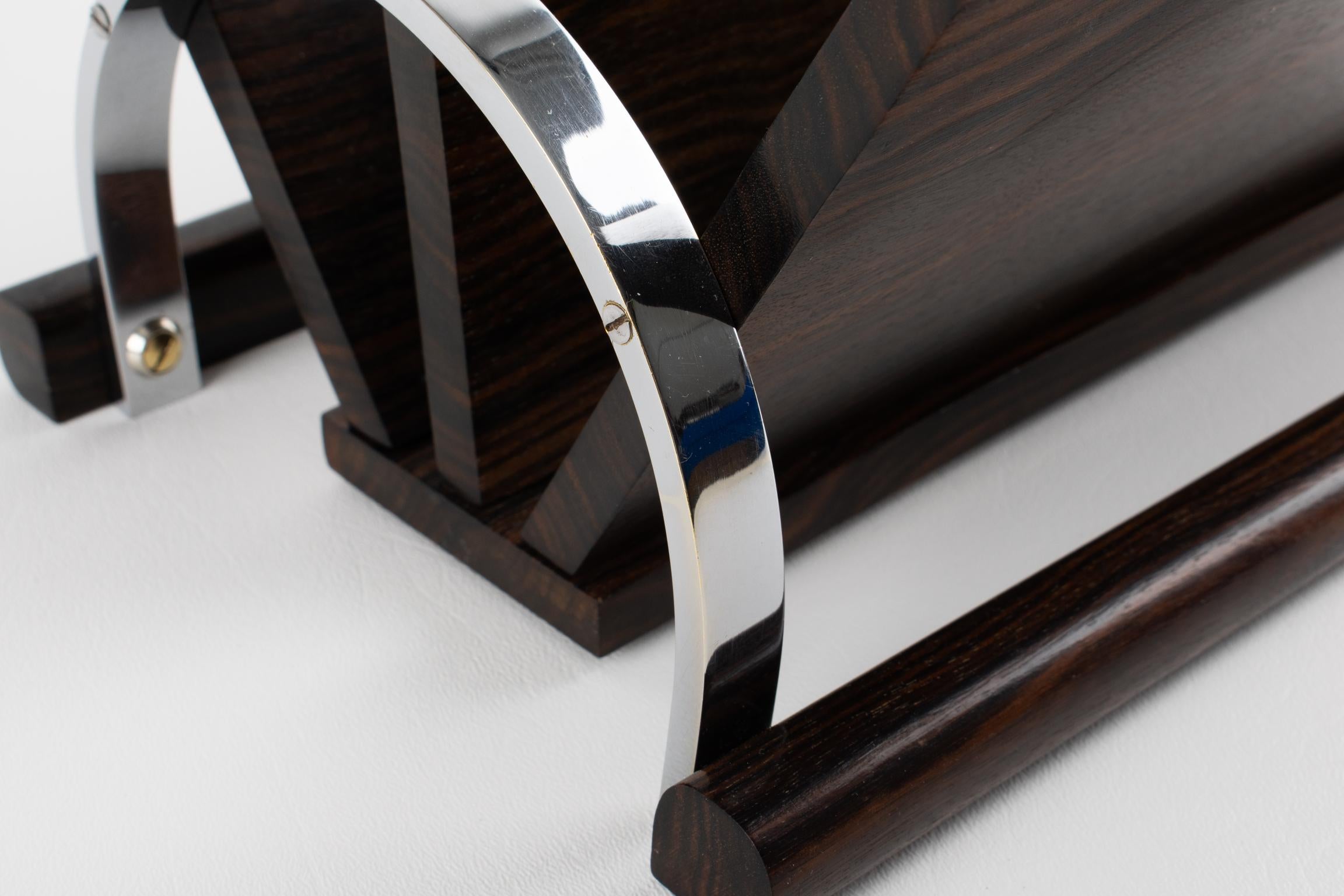 Art Deco Makassar Holz und Chrom Schreibtisch Accessoire Briefhalter, um 1930 im Angebot 4