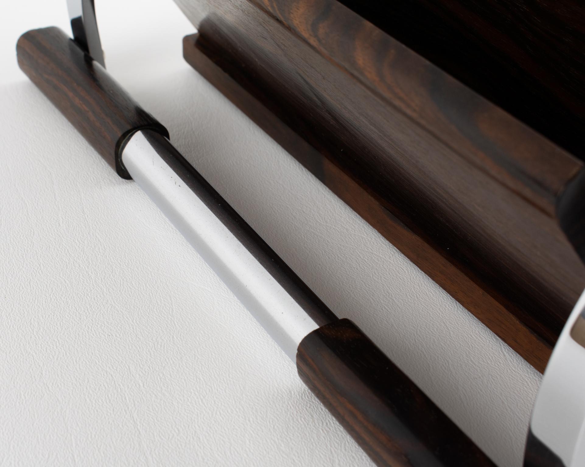 Art Deco Makassar Holz und Chrom Schreibtisch Accessoire Briefhalter, um 1930 im Angebot 5