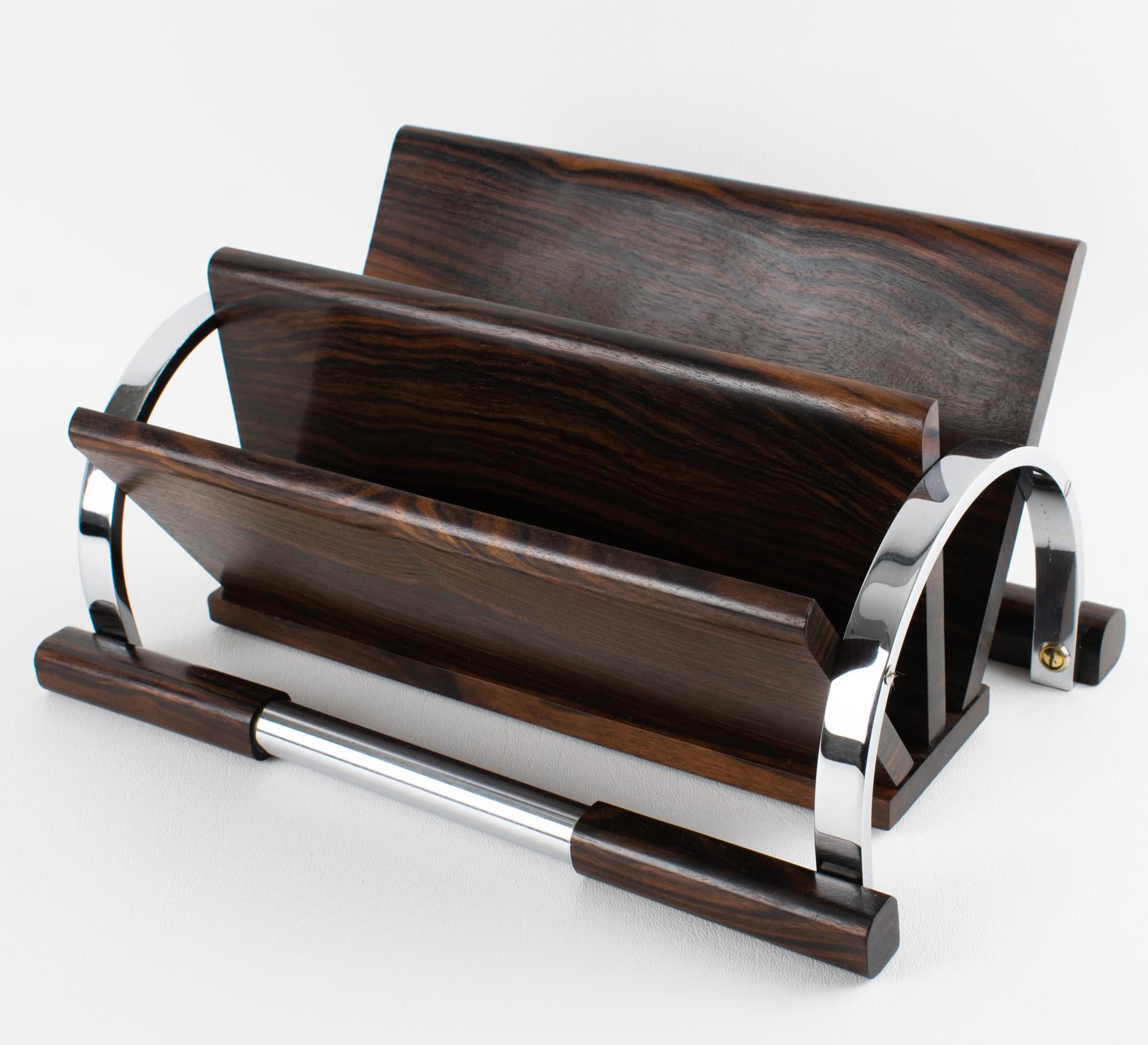 Art Deco Makassar Holz und Chrom Schreibtisch Accessoire Briefhalter, um 1930 im Zustand „Gut“ im Angebot in Atlanta, GA