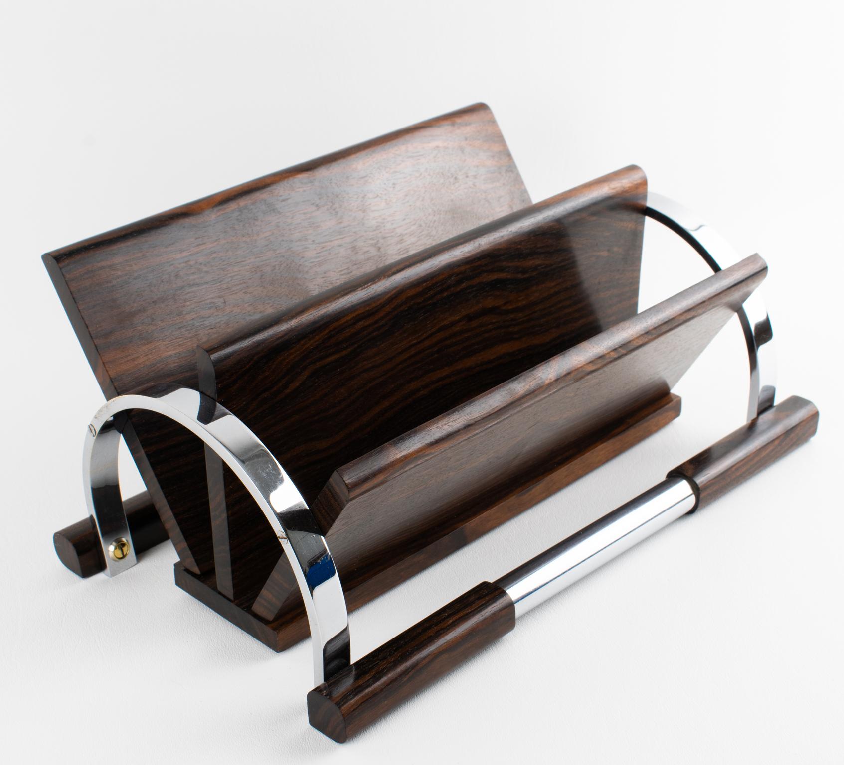 Art Deco Makassar Holz und Chrom Schreibtisch Accessoire Briefhalter, um 1930 (Mitte des 20. Jahrhunderts) im Angebot