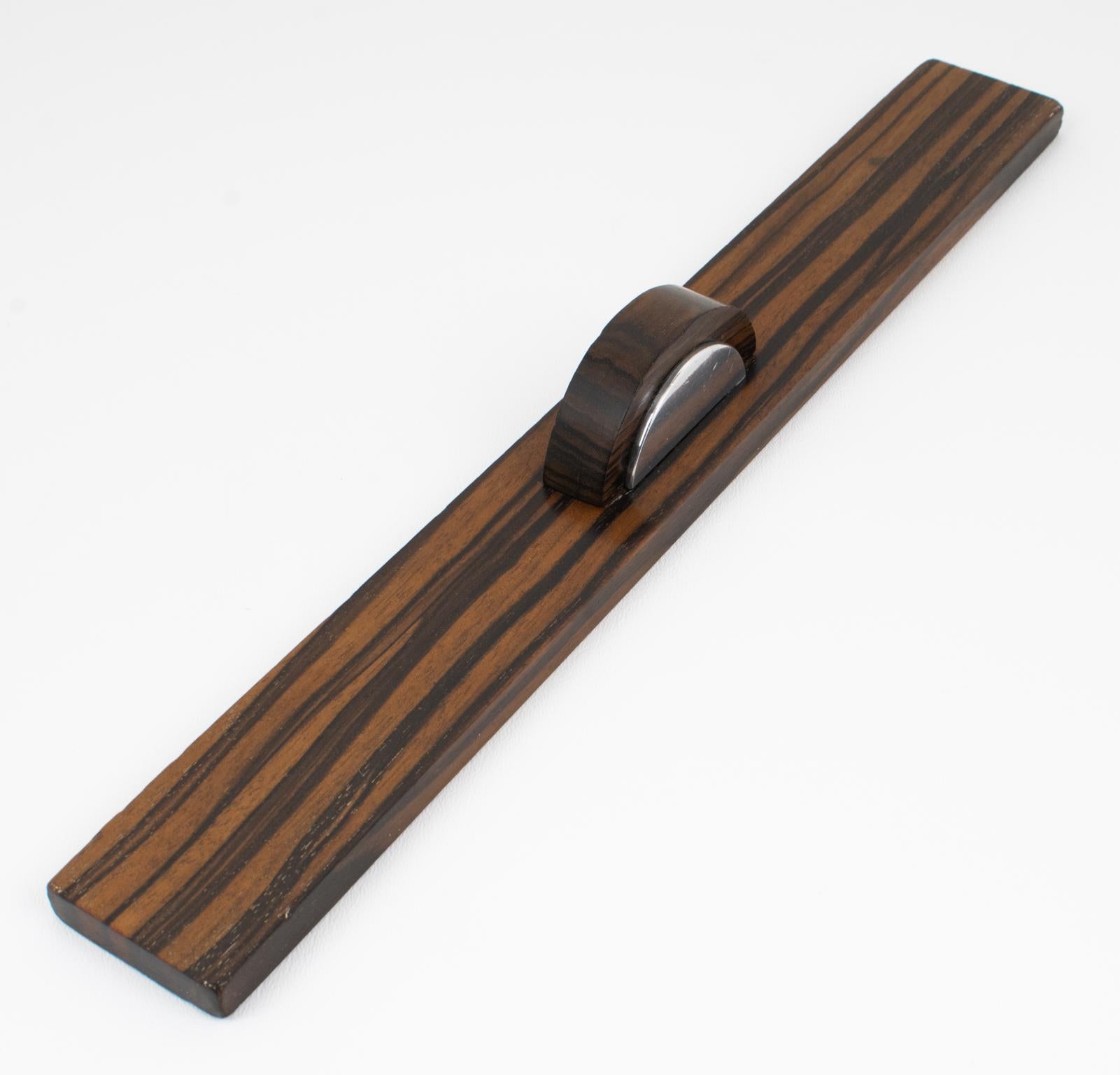 Art Deco Makassar Holz und Chrom Schreibtisch Set Lineal, Frankreich 1930er Jahre (Art déco) im Angebot