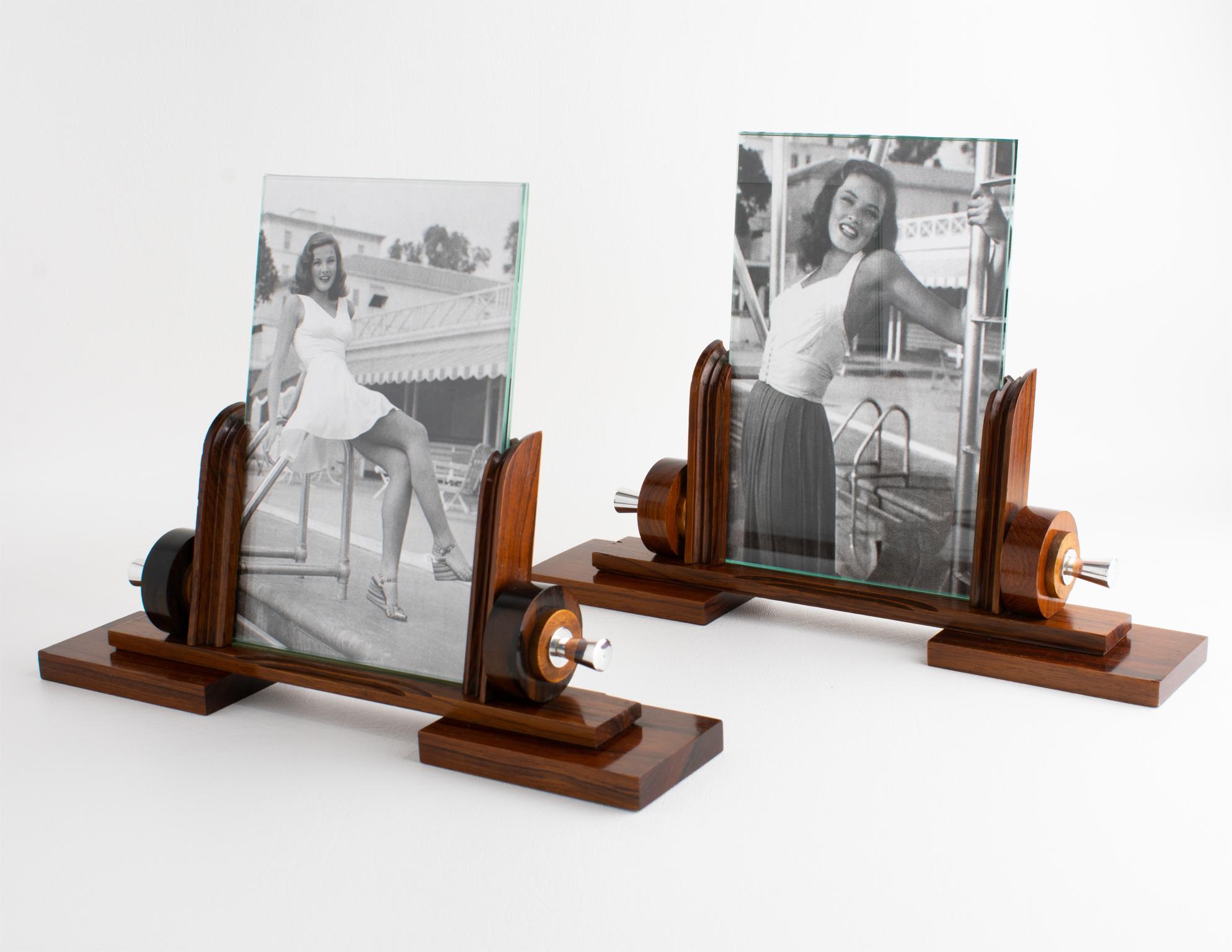 Art Deco Macassar Wood and Chrome Metal Picture Frame, France circa 1930 For Sale 7