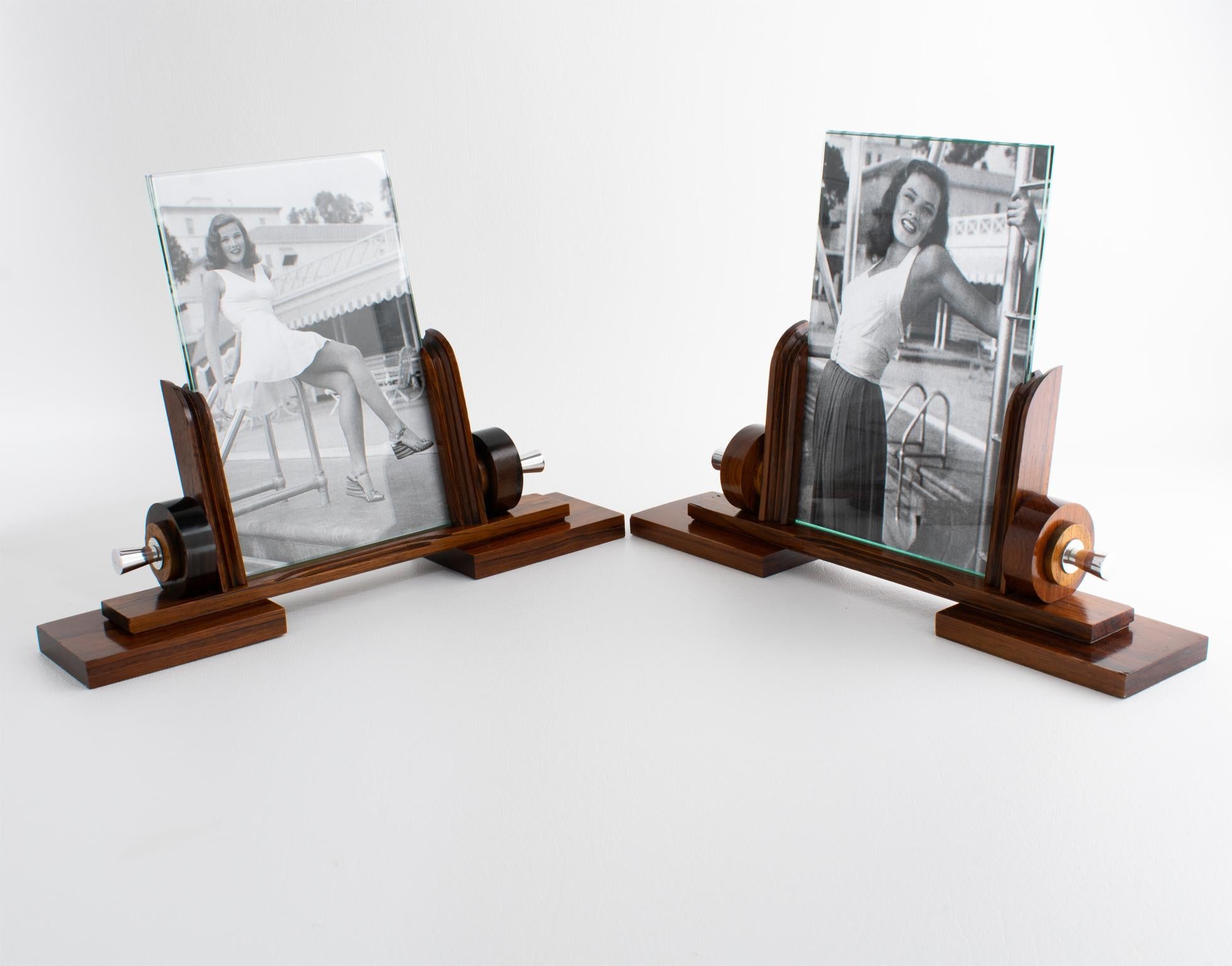 Art Deco Macassar Wood and Chrome Metal Picture Frame, France circa 1930 For Sale 8