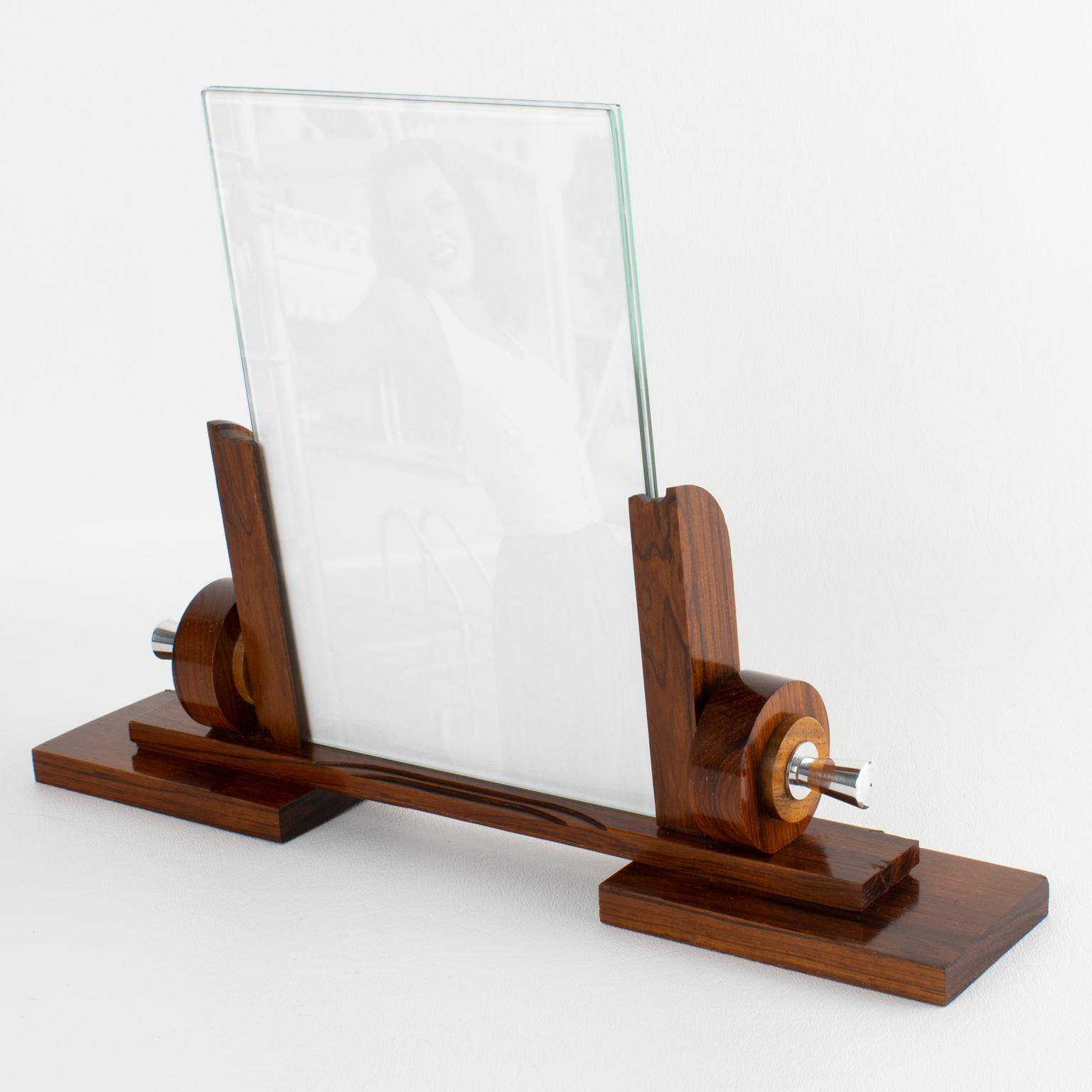 Mid-20th Century Art Deco Macassar Wood and Chrome Metal Picture Frame, France circa 1930 For Sale