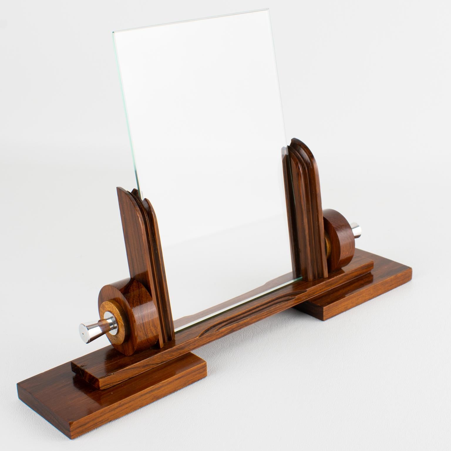 Art Deco Macassar Wood and Chrome Metal Picture Frame, France circa 1930 For Sale 1