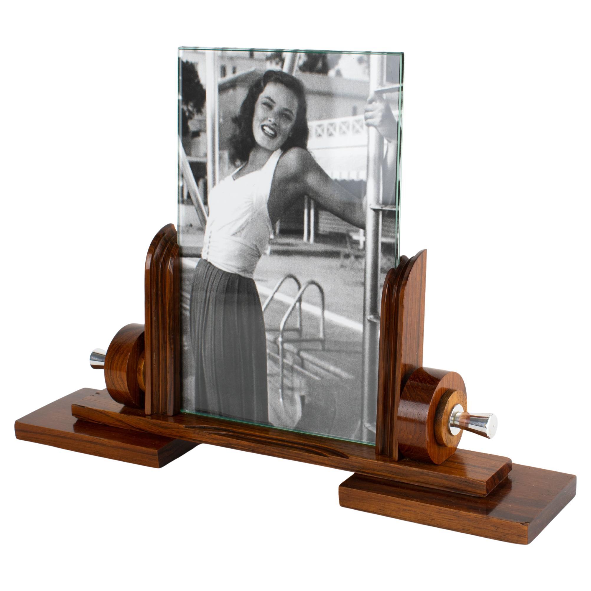Art Deco Macassar Wood and Chrome Metal Picture Frame, France circa 1930