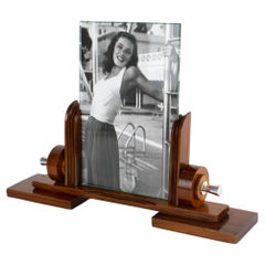 Vintage Art Deco Macassar Wood and Chrome Metal Picture Frame, France circa 1930