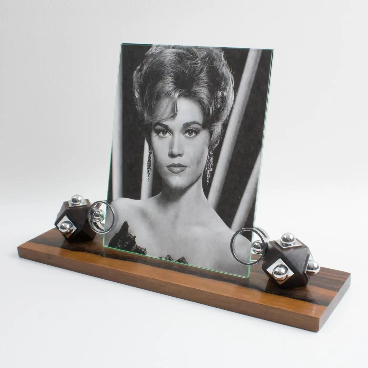 French Art Deco Macassar Wood and Chrome Picture Frame, France 1930s For Sale
