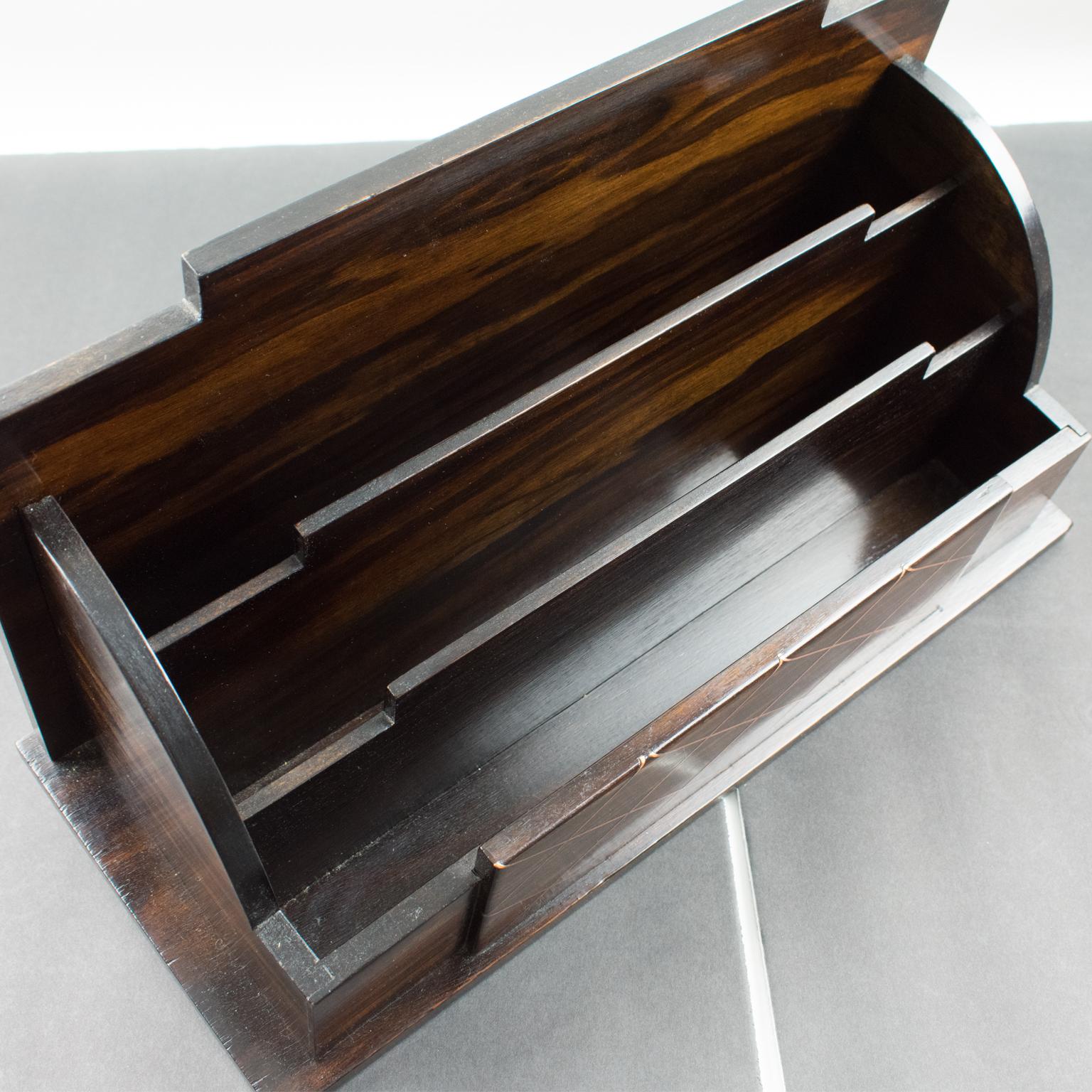 Art Deco Macassar Wood and Copper Desktop Accessory Letter Holder For Sale 6