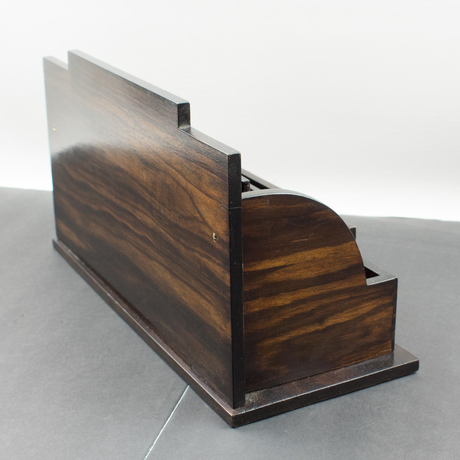 Metal Art Deco Macassar Wood and Copper Desktop Accessory Letter Holder For Sale