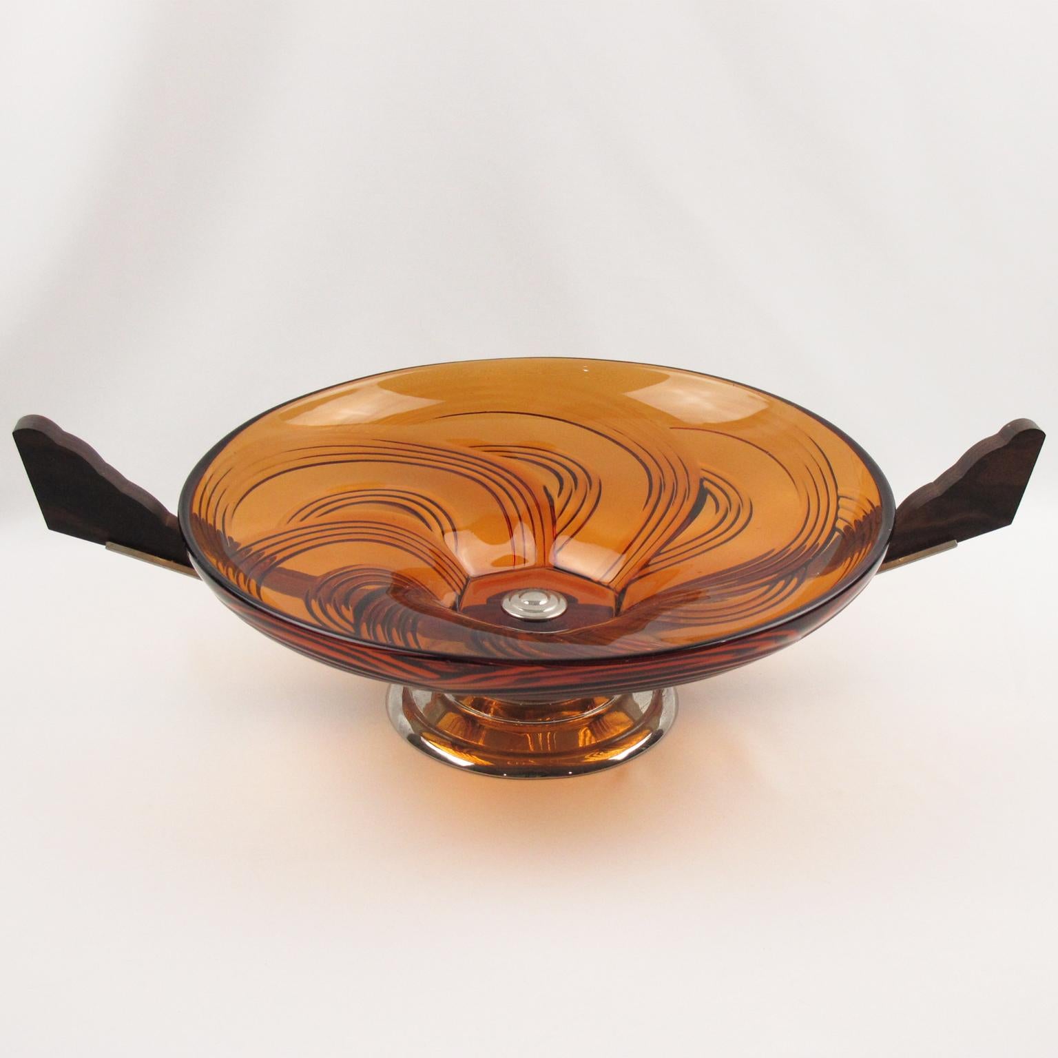 French Art Deco Macassar Wood and Glass Centerpiece Bowl, 1930s For Sale