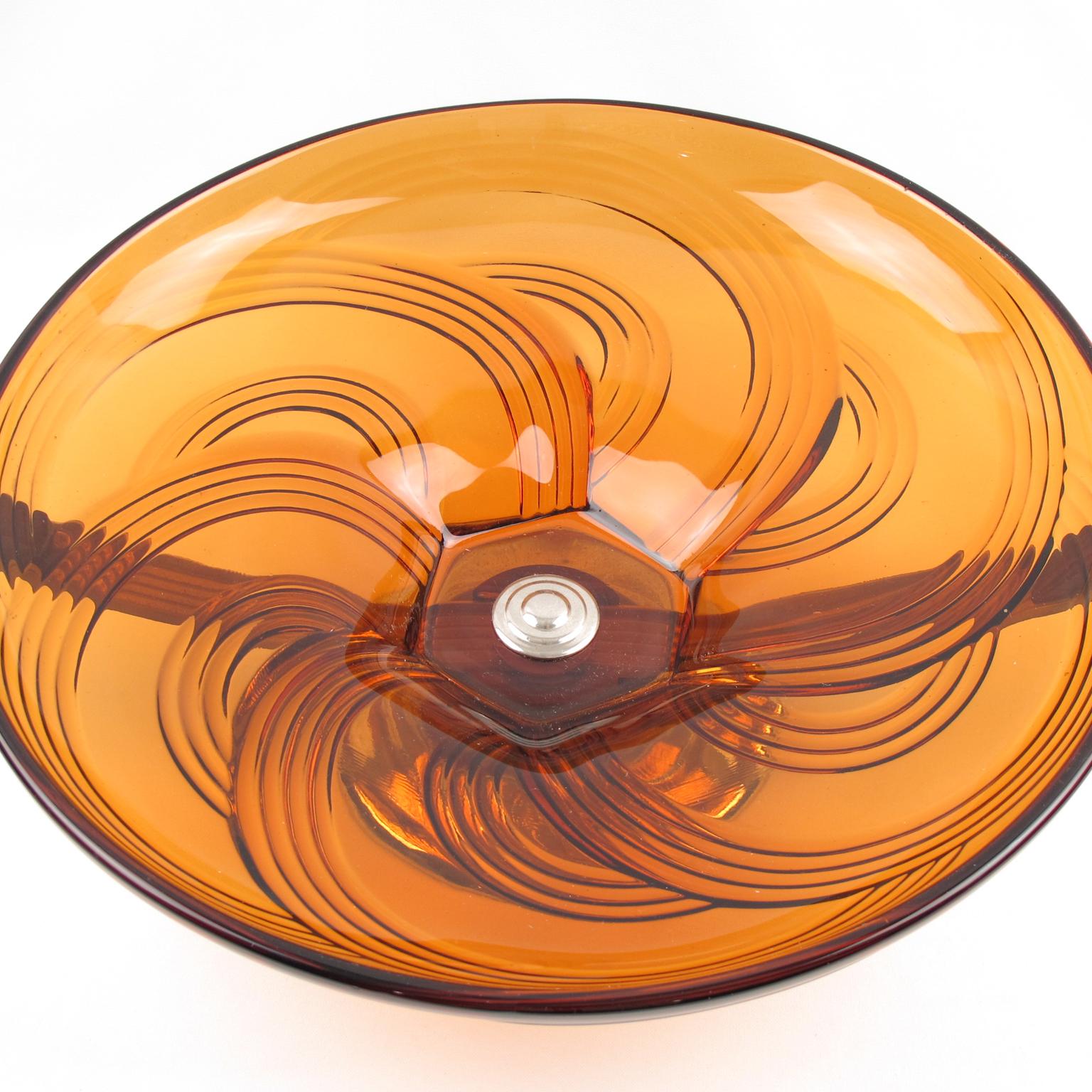 Art Deco Macassar Wood and Glass Centerpiece Bowl, 1930s In Good Condition For Sale In Atlanta, GA