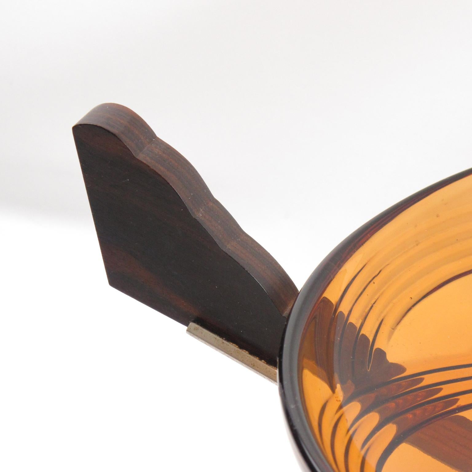 Metal Art Deco Macassar Wood and Glass Centerpiece Bowl, 1930s For Sale