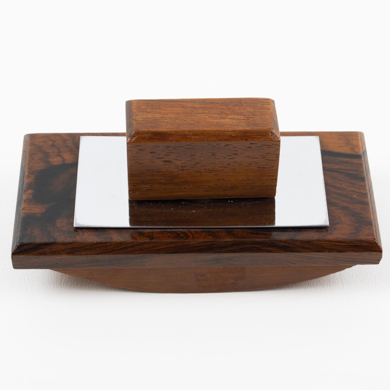 Accessorio da scrivania Art Deco, calamaio e blotter in legno di Macassar e metallo, circa 1930 in vendita 4