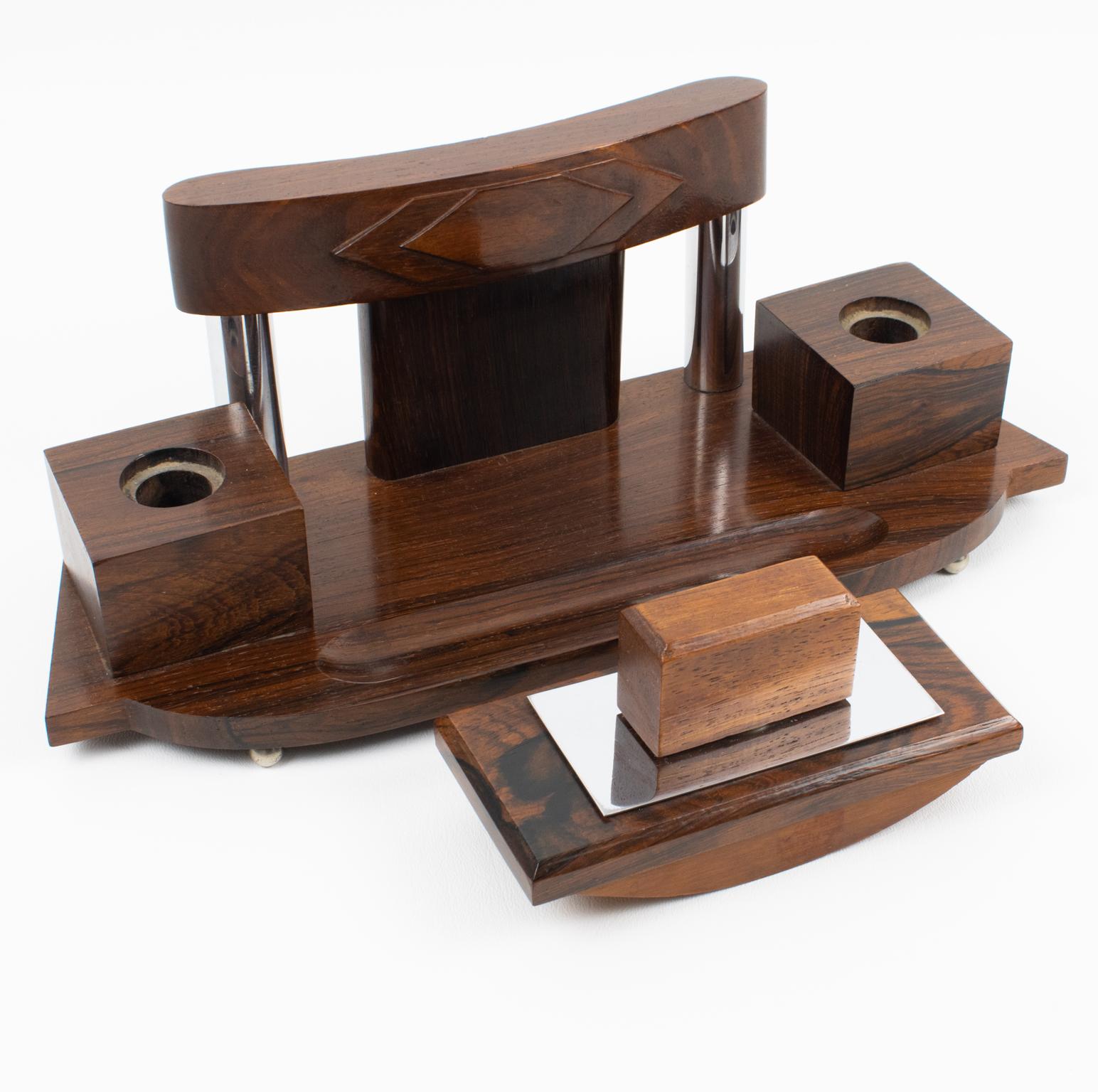 Accessorio da scrivania Art Deco, calamaio e blotter in legno di Macassar e metallo, circa 1930 in vendita 8