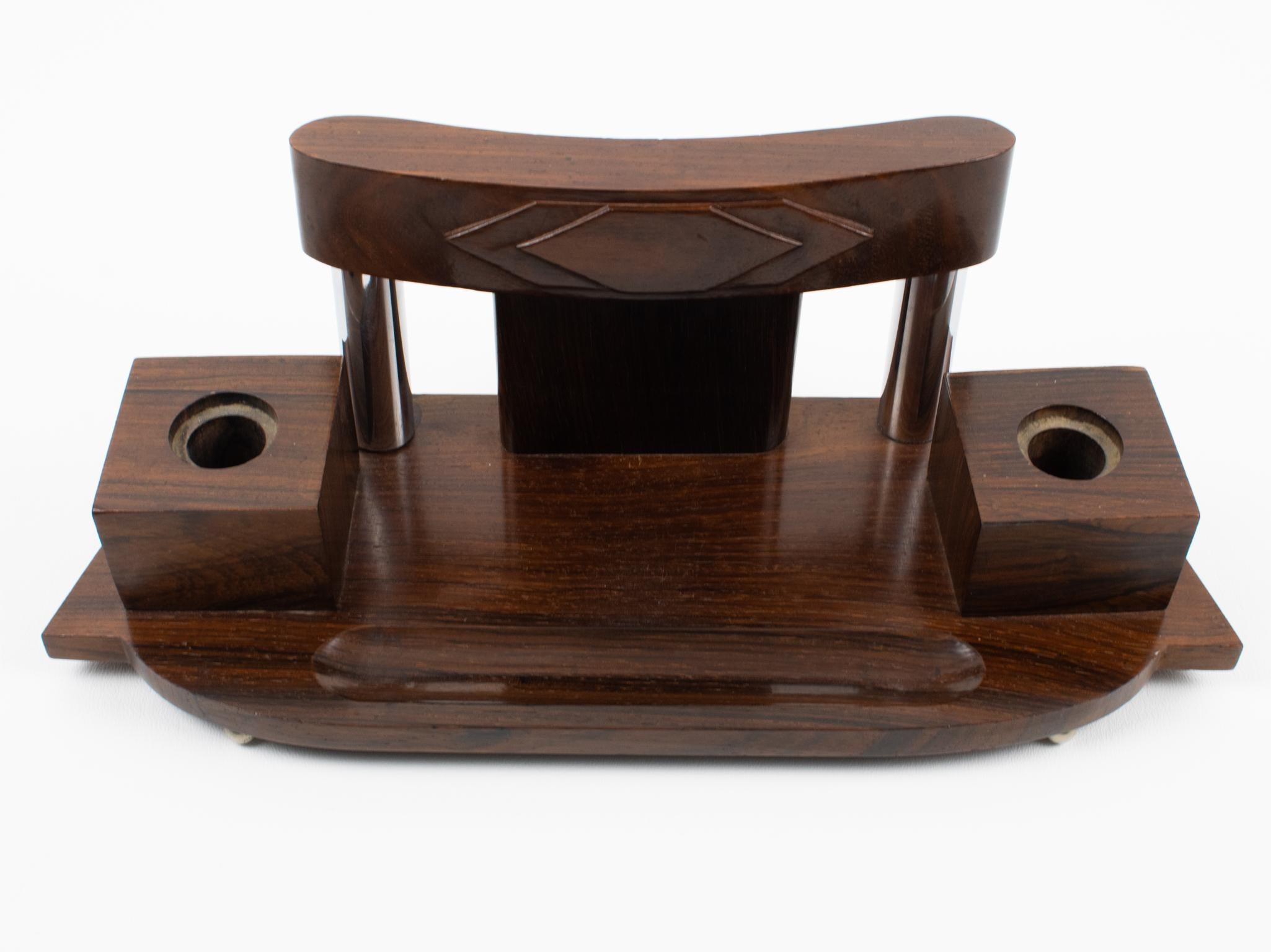 Accessorio da scrivania Art Deco, calamaio e blotter in legno di Macassar e metallo, circa 1930 in vendita 1