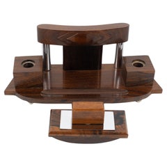 Art Deco Desk Accessory, Macassar Wood and Metal Inkwell and Blotter, circa 1930