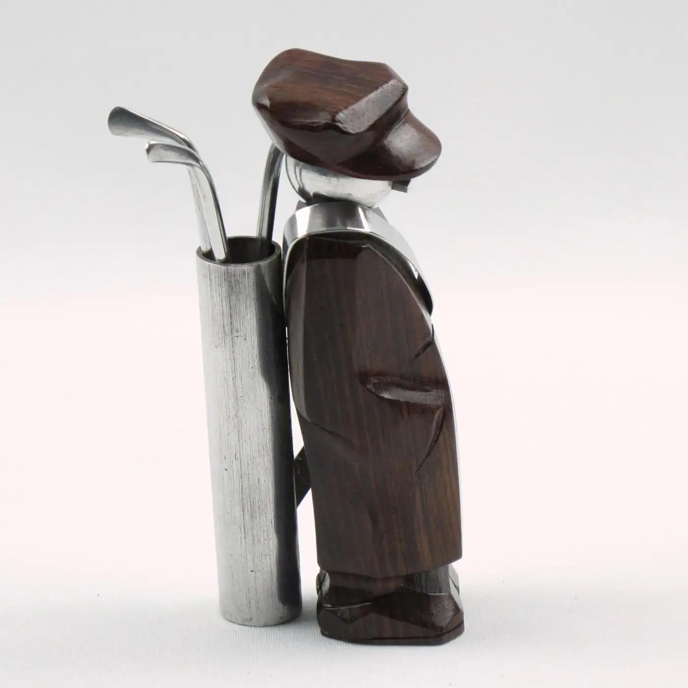 Art Deco Macassar Wood and Metal Golf Caddie Cocktail Picks, France 1930s In Excellent Condition For Sale In Atlanta, GA