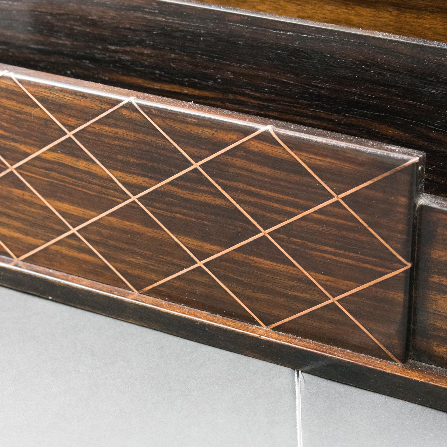 Art Deco Macassar Wood and Metal Letter Holder Desk Organizer 4