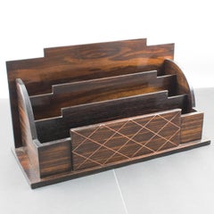 Art Deco Makassar Holz und Metall Briefhalter Schreibtisch Organizer