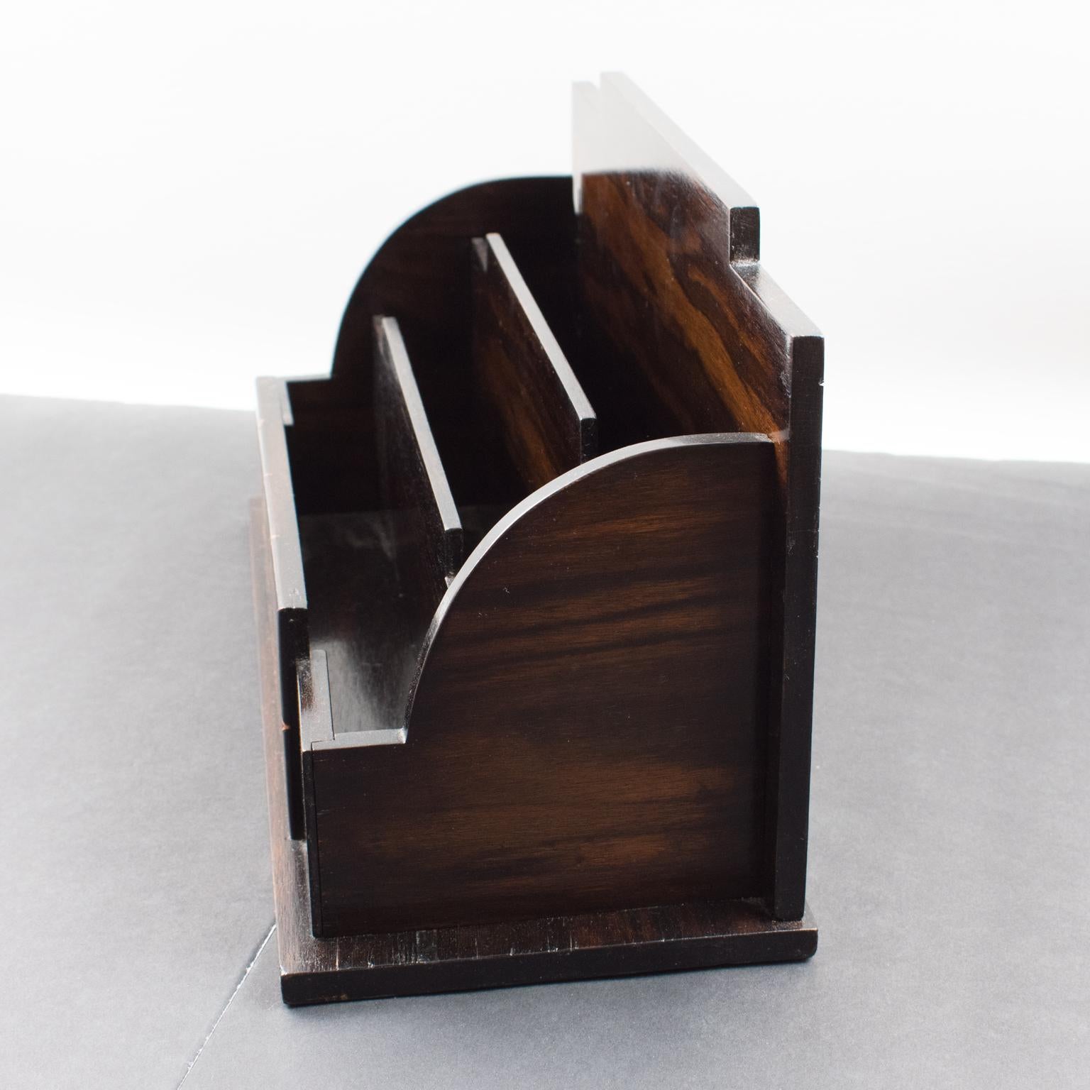 Inlay Art Deco Macassar Wood and Metal Letter Holder Desk Organizer