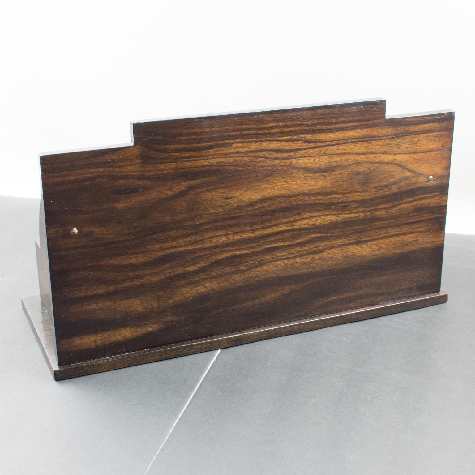 Art Deco Macassar Wood and Metal Letter Holder Desk Organizer In Good Condition In Atlanta, GA