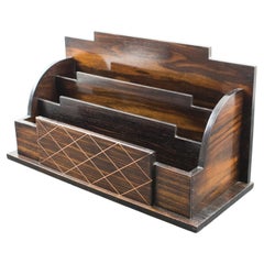 Art Deco Macassar Wood and Metal Letter Holder Desk Organizer
