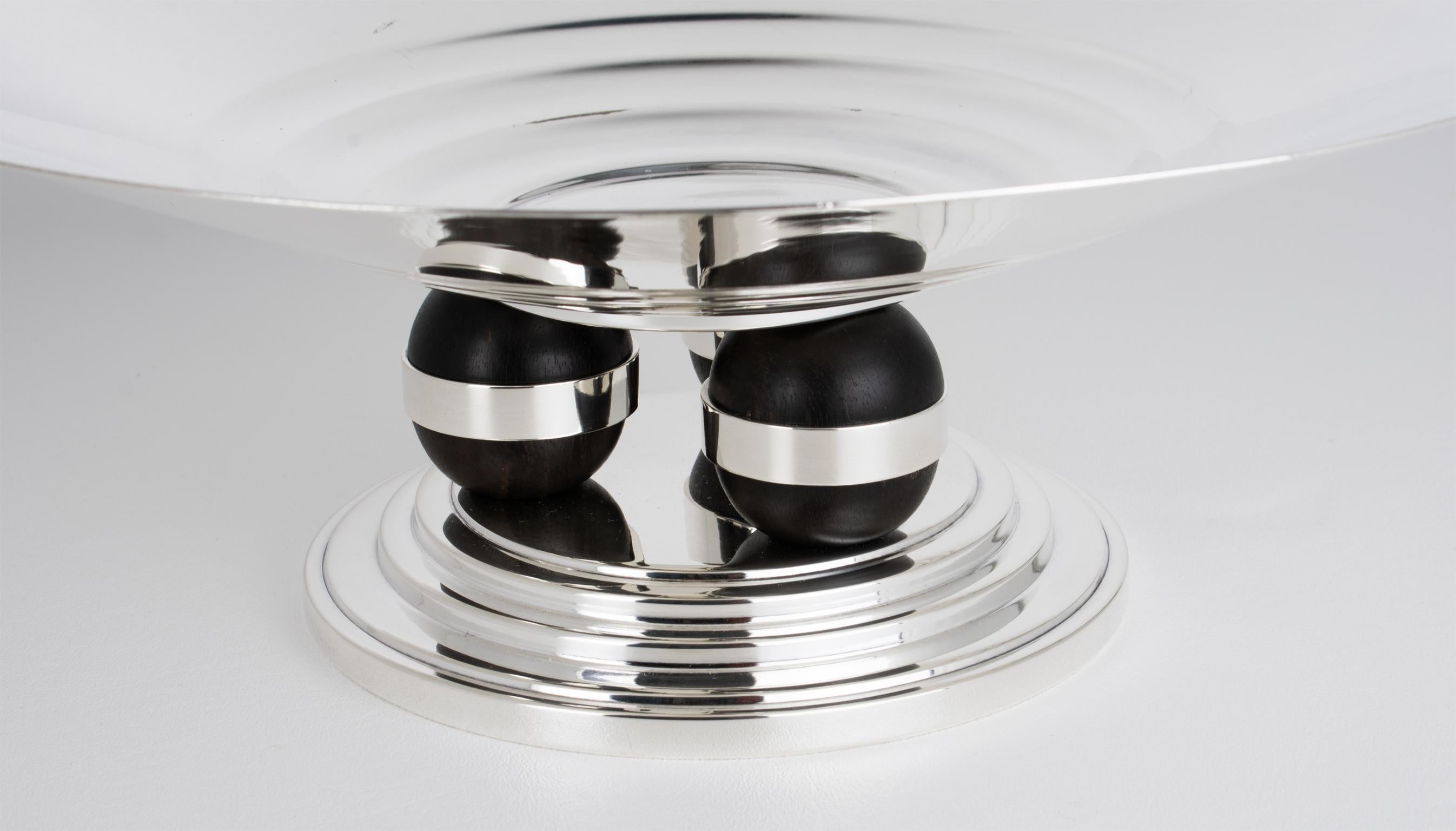 Ciotola centrotavola Art Deco in legno di Macassar e placca d'argento di Orbrille, circa 1930 in vendita 5