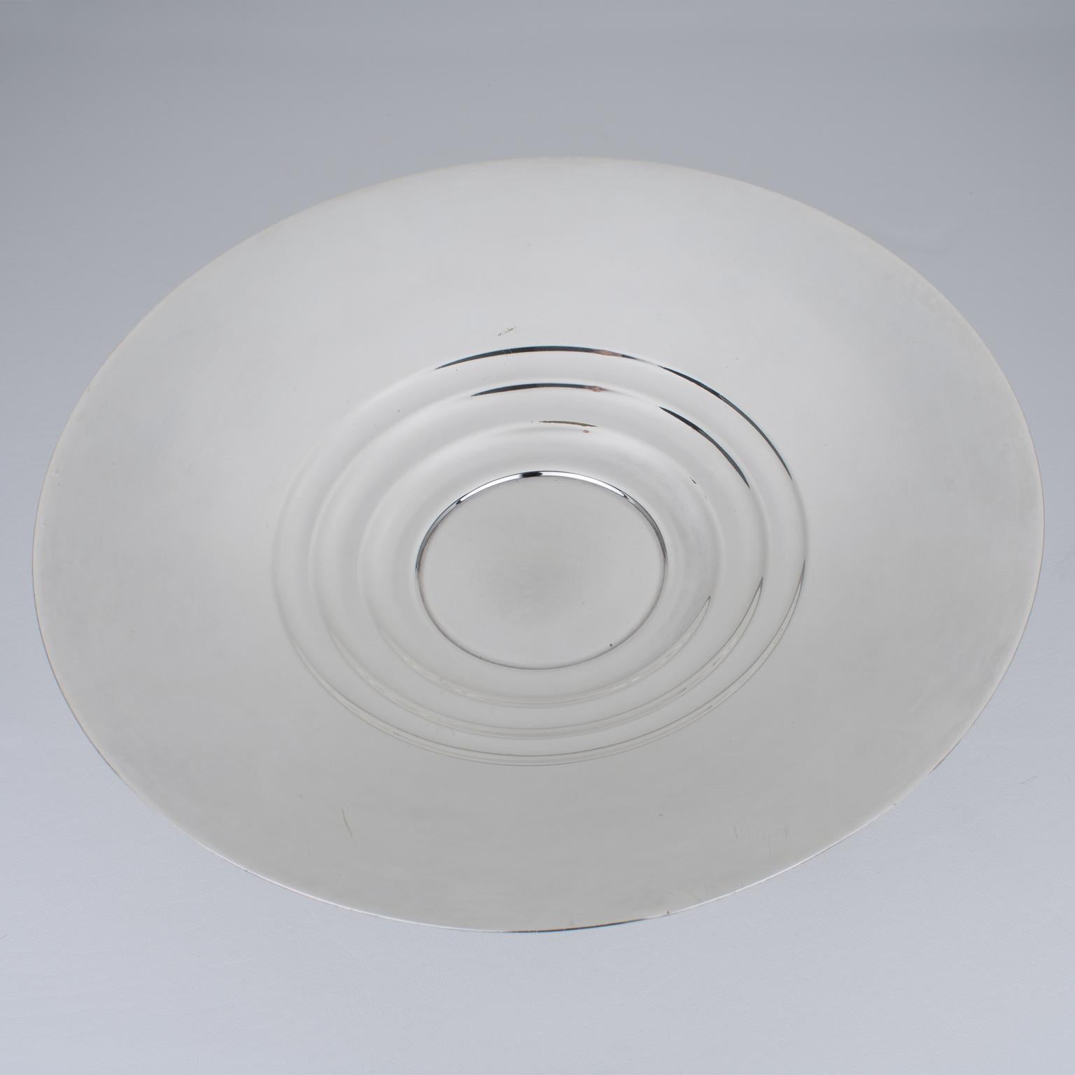 Metà XX secolo Ciotola centrotavola Art Deco in legno di Macassar e placca d'argento di Orbrille, circa 1930 in vendita