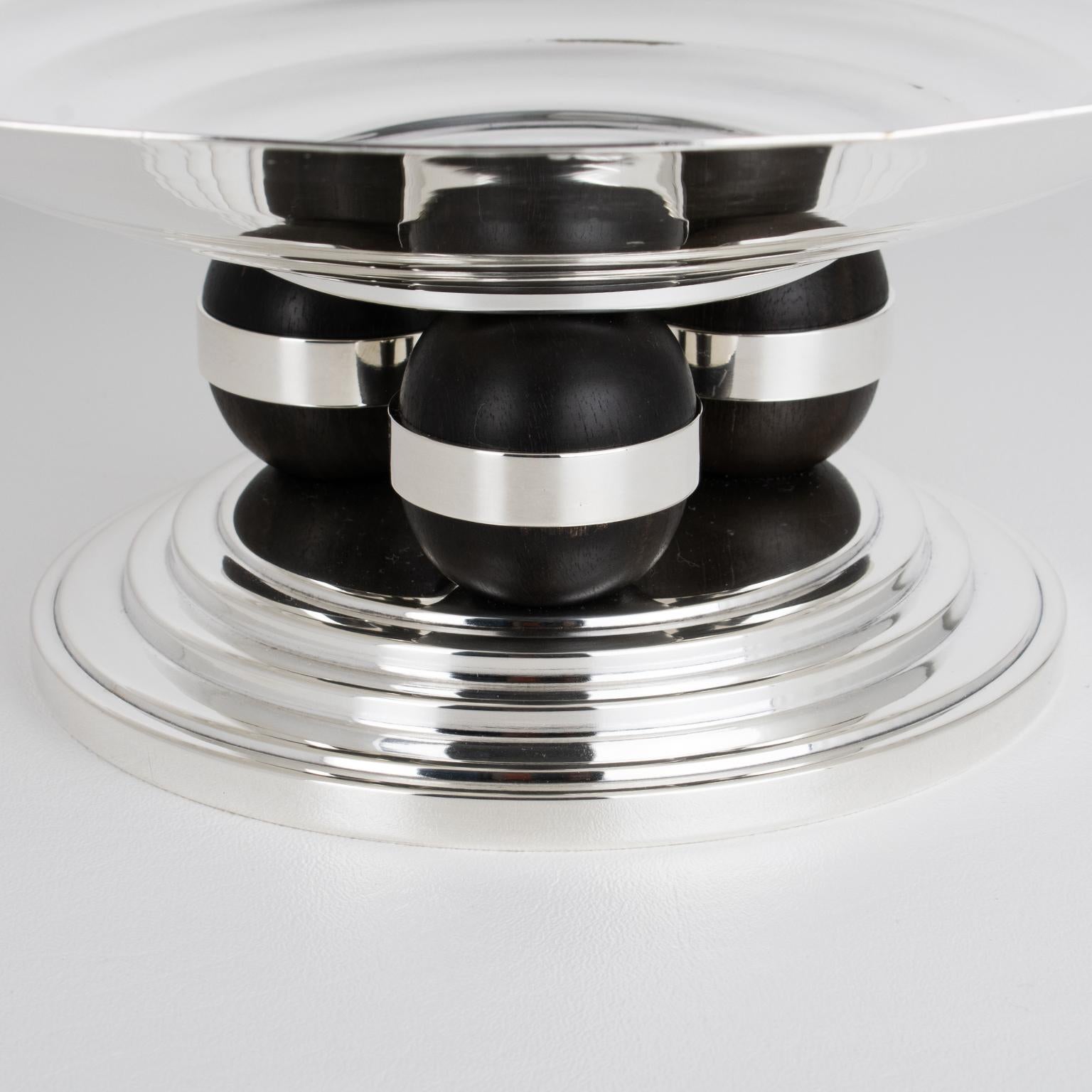 Metallo Ciotola centrotavola Art Deco in legno di Macassar e placca d'argento di Orbrille, circa 1930 in vendita