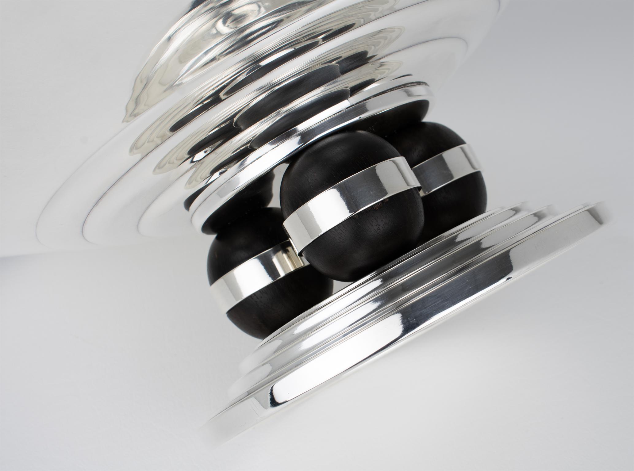 Ciotola centrotavola Art Deco in legno di Macassar e placca d'argento di Orbrille, circa 1930 in vendita 1