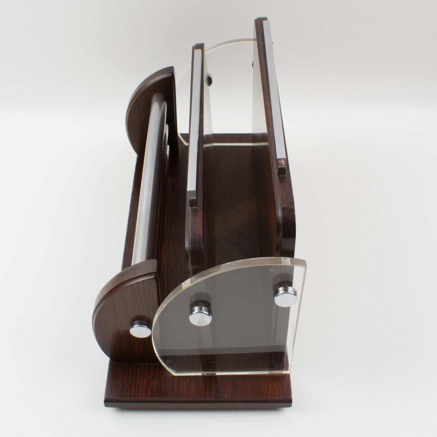 Art Deco Macassar Wood, Chrome and Lucite Desk Accessory Letter Holder For Sale 2