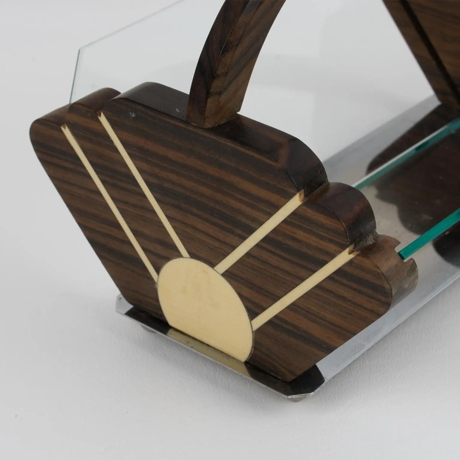 Art Deco Makassar Holz Chrom Tafelaufsatz Schale Korb (Metall) im Angebot
