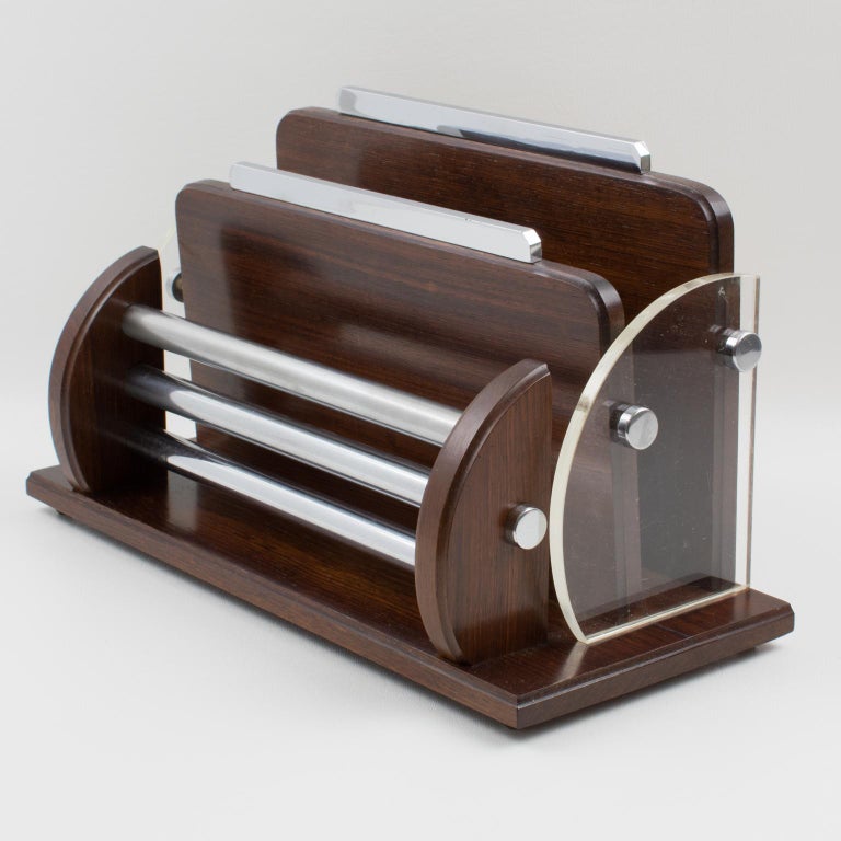 Art Deco Macassar Wood Chrome Lucite Desk Accessory Letter Holder For Sale At 1stdibs