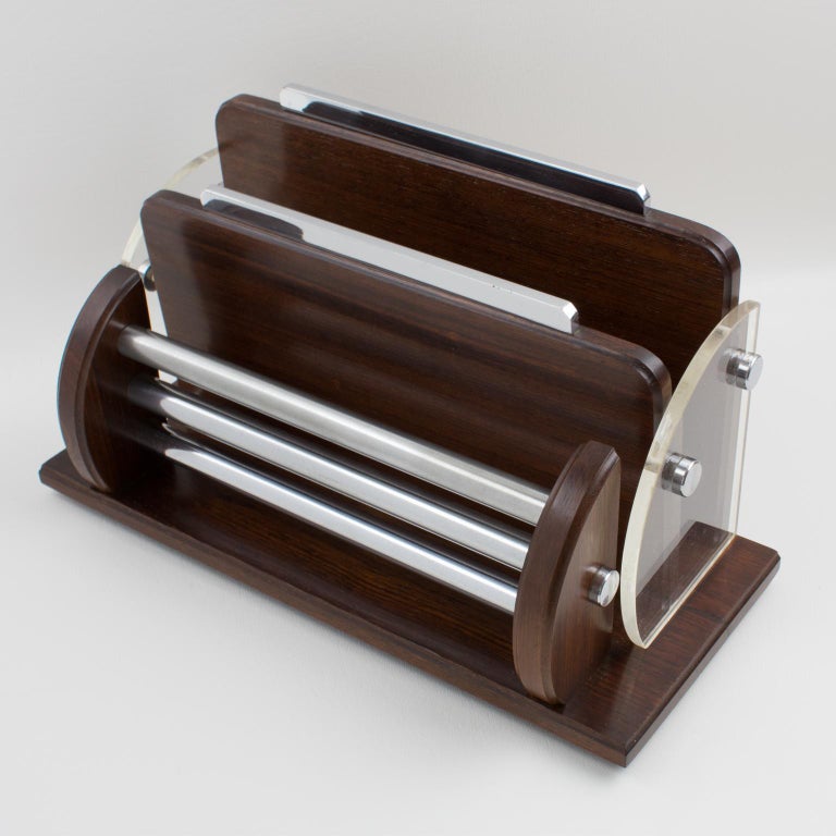 Art Deco Macassar Wood Chrome Lucite Desk Accessory Letter Holder For Sale At 1stdibs