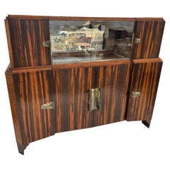 Enfilade/bar Art Déco en bois de Macassar avec écussons en métal