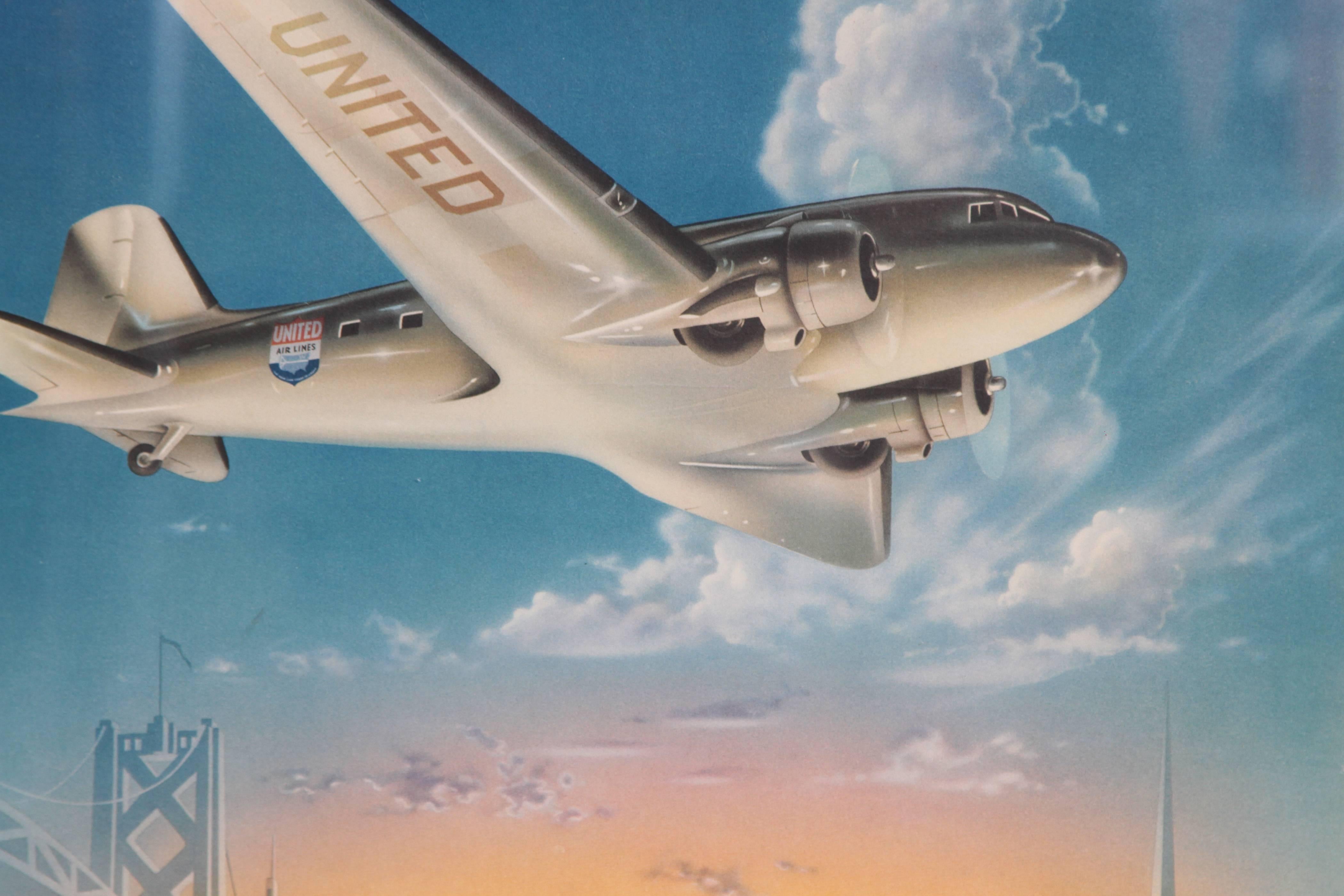 American Art Deco Machine Age 1939 World's Fair Poster United Airlines Radebaugh DC 3